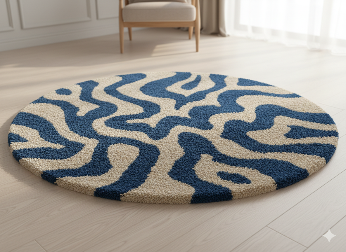 Pufero Mavi Wavy Halı & Dekor