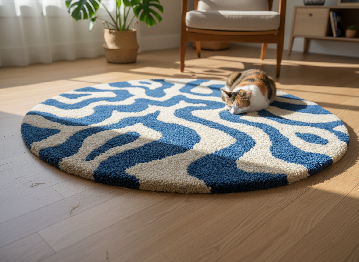 Pufero Mavi Wavy Halı & Dekor